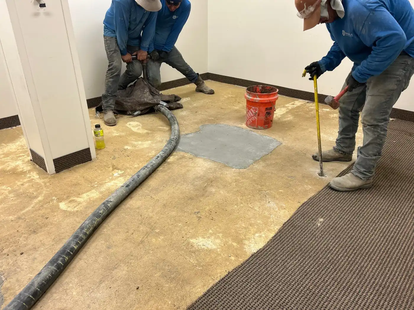 Commercial mudjacking on an interior slab