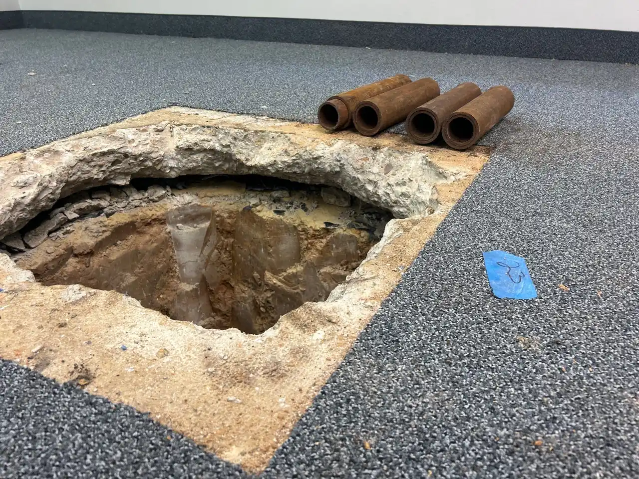 Interior access pit prepared for commercial steel pier installation