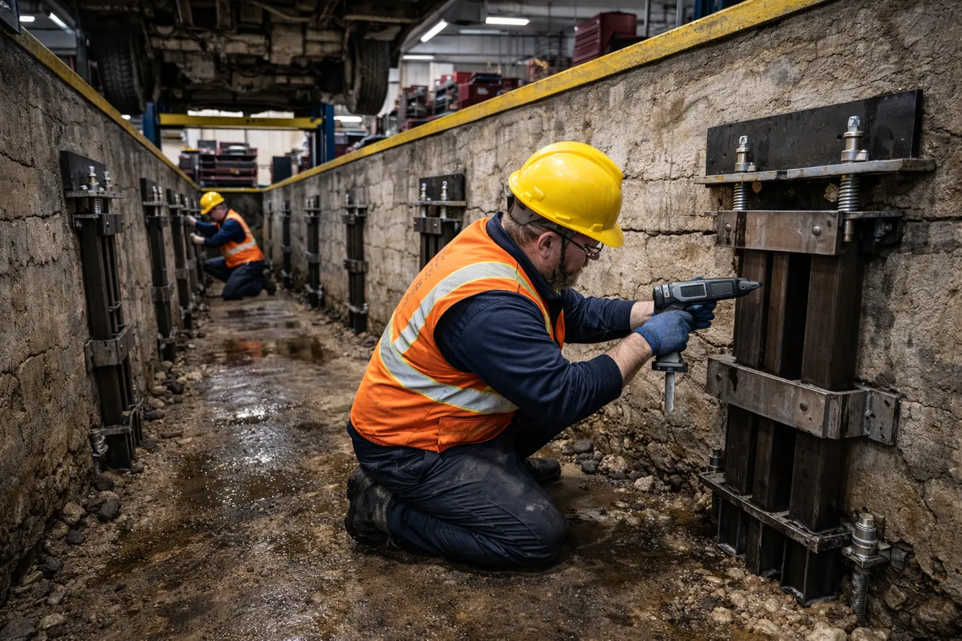 Crew working at a commercial foundation job site
