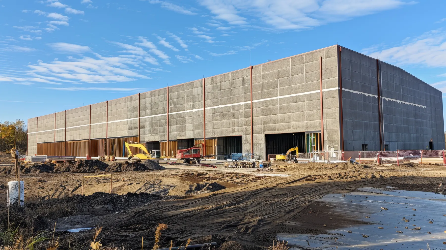 Commercial foundation repair in progress. Pier installation at a warehouse