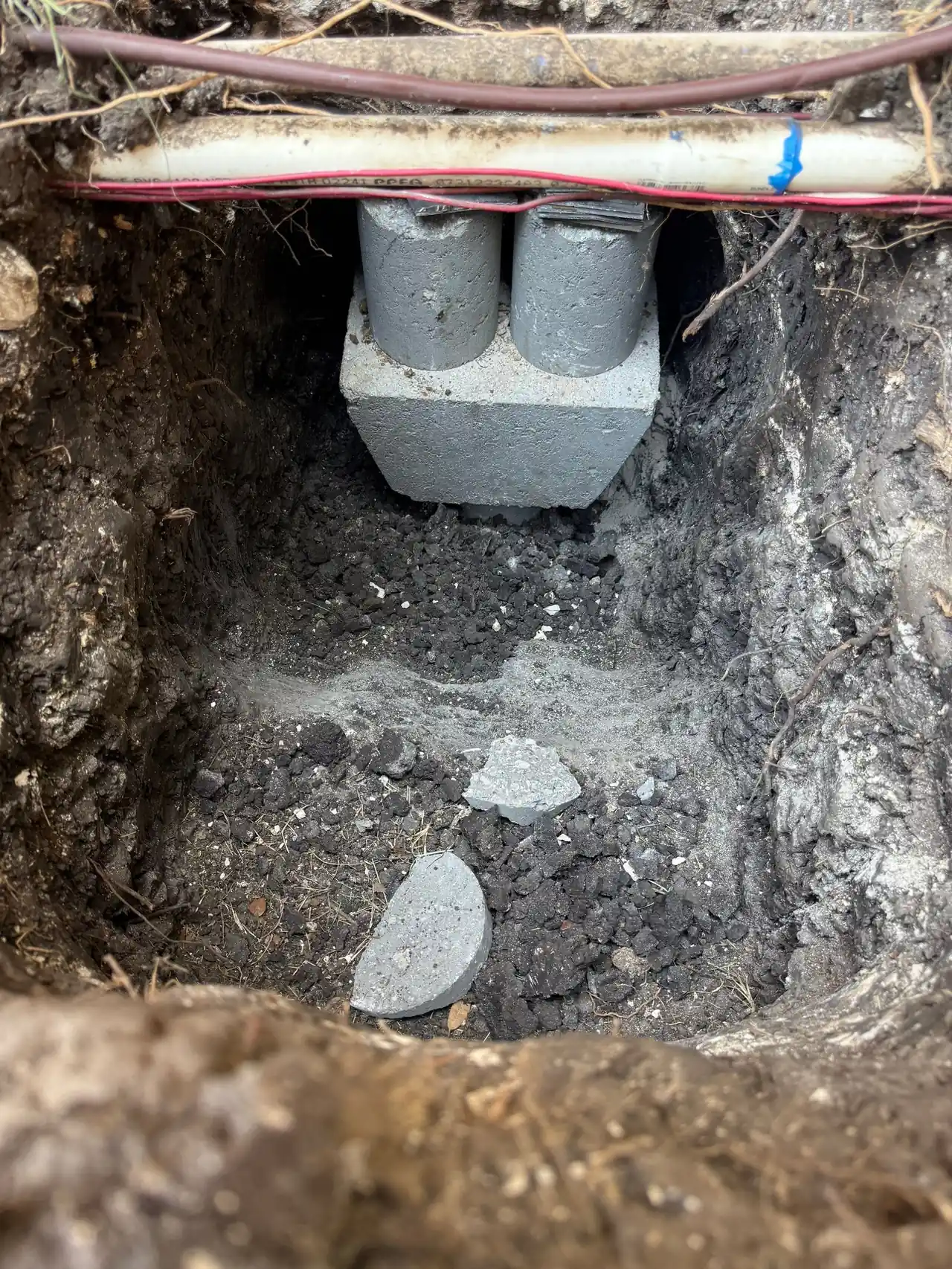 Concrete pressed piers installed beneath a Fort Worth home foundation