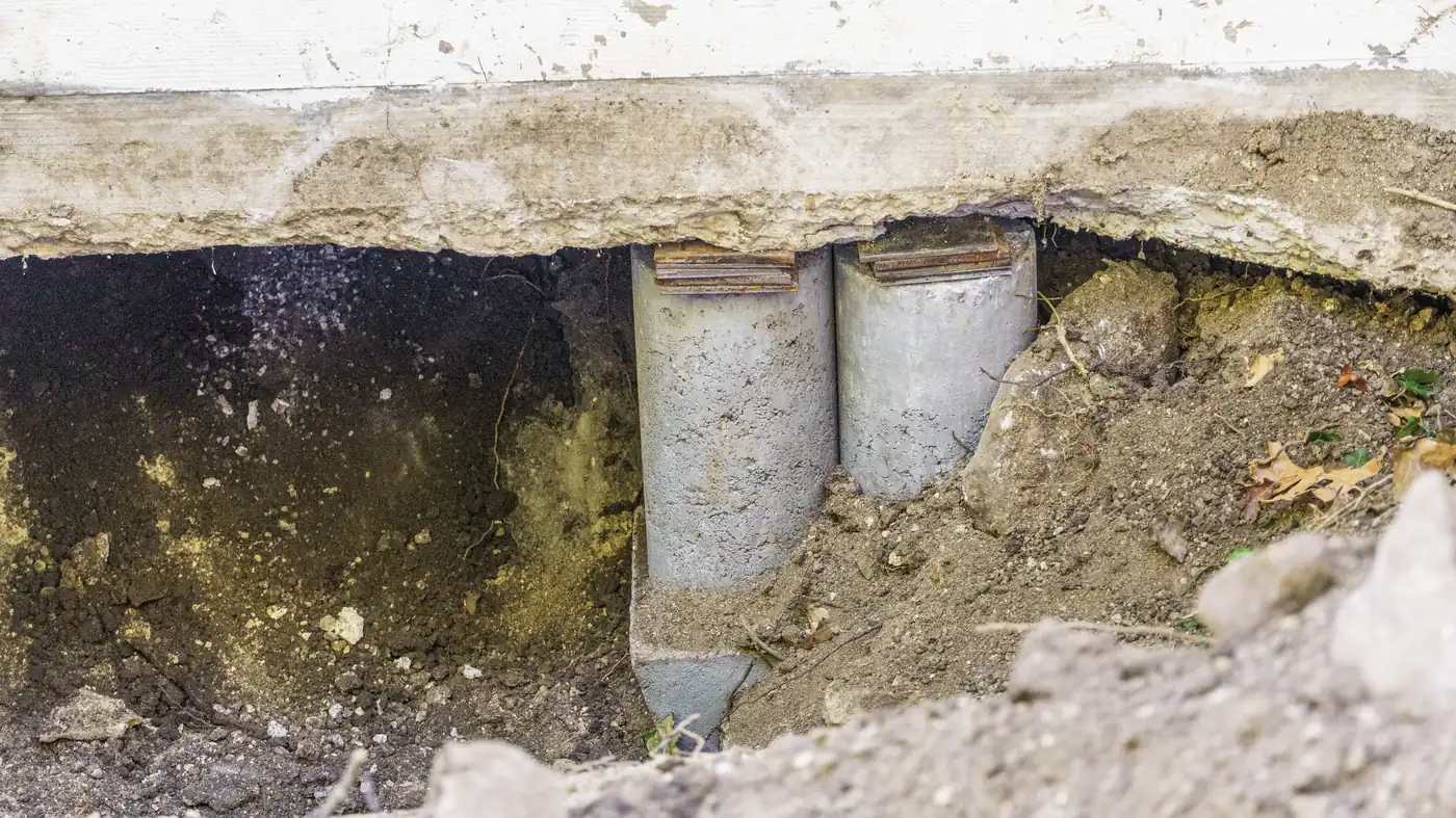 Concrete pressed piers installed at a home foundation