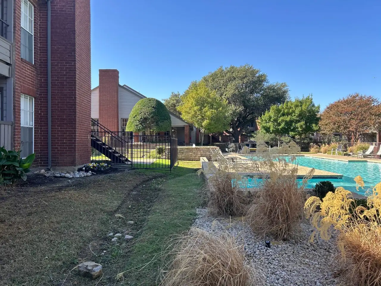 Multifamily pool courtyard during a property walk