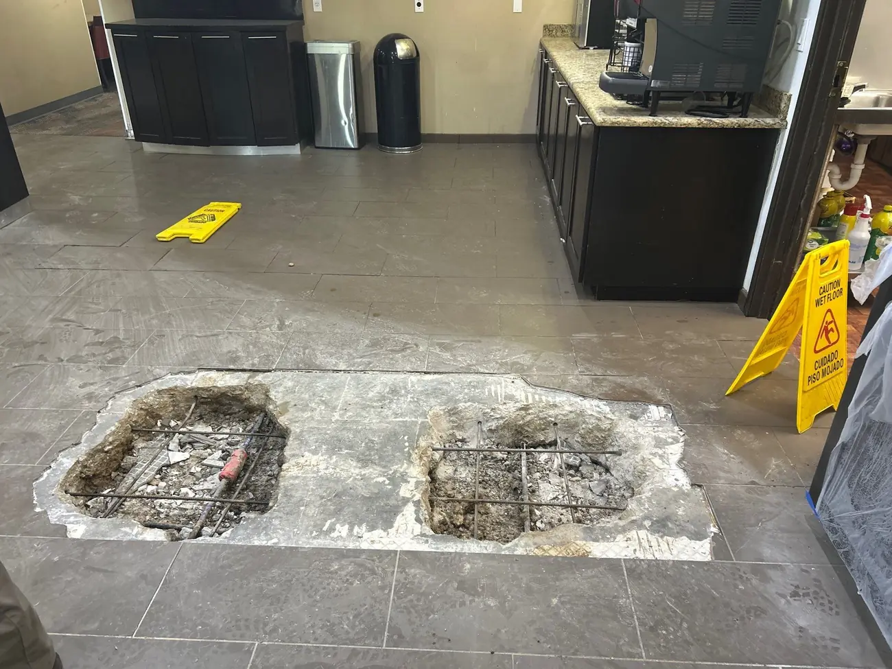 Interior slab repair with foam injection