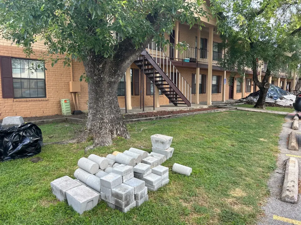 Pier sections staged at a Houston-area multifamily property