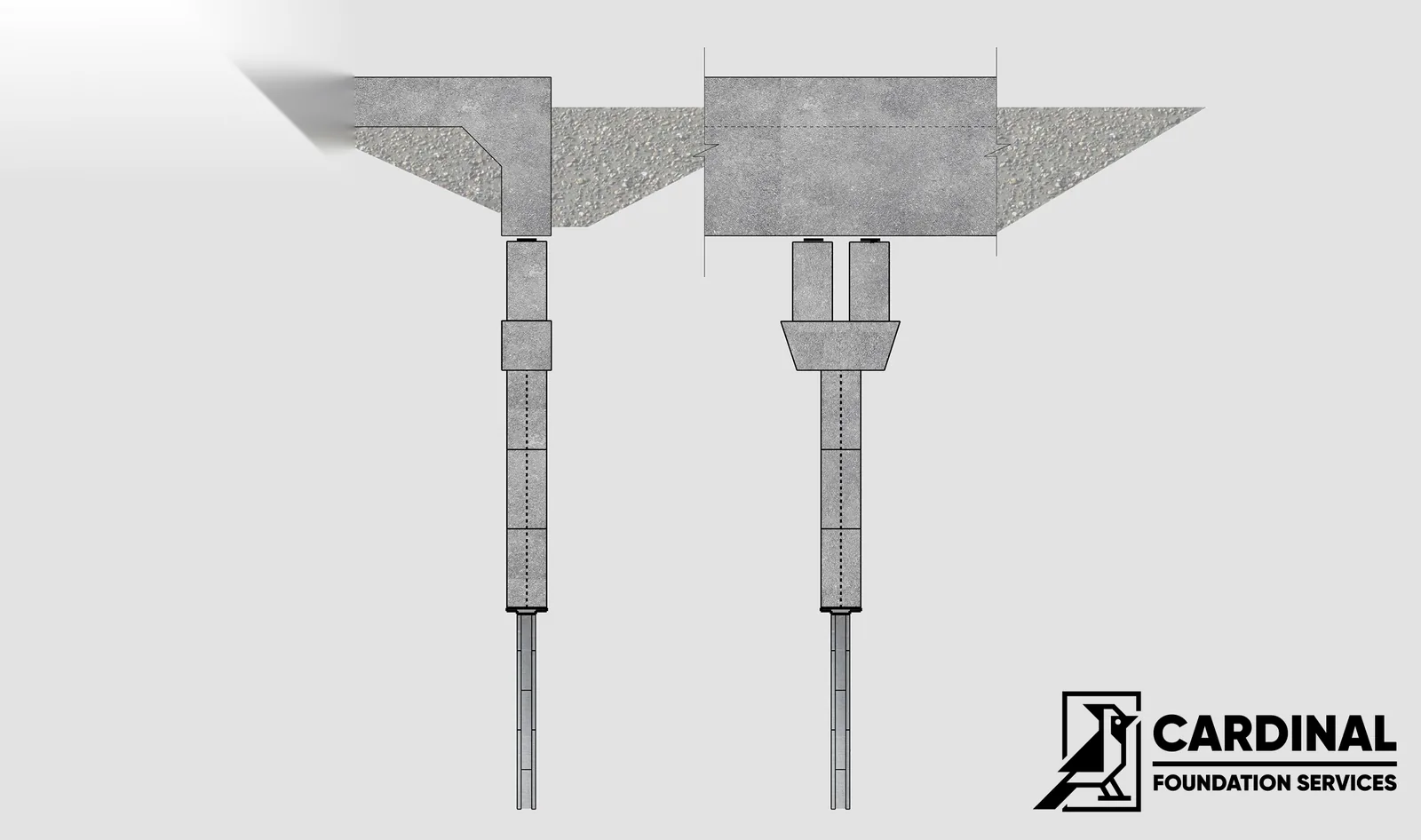 Cutaway rendering of a hybrid pier system beneath a home foundation