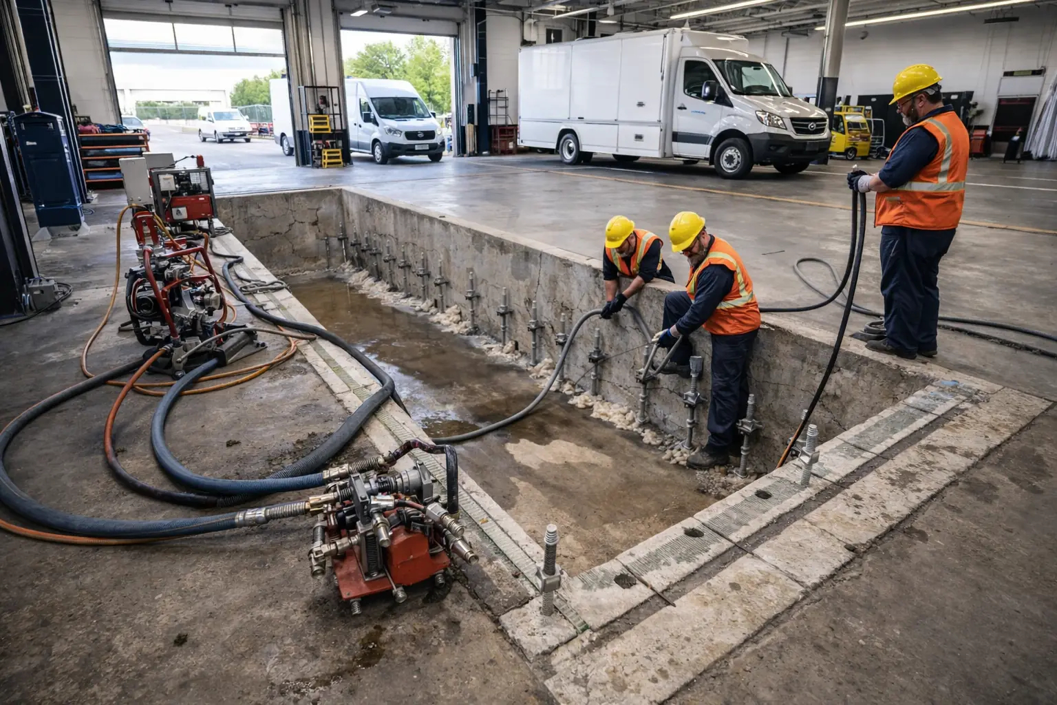 Lube pit foundation during commercial repair