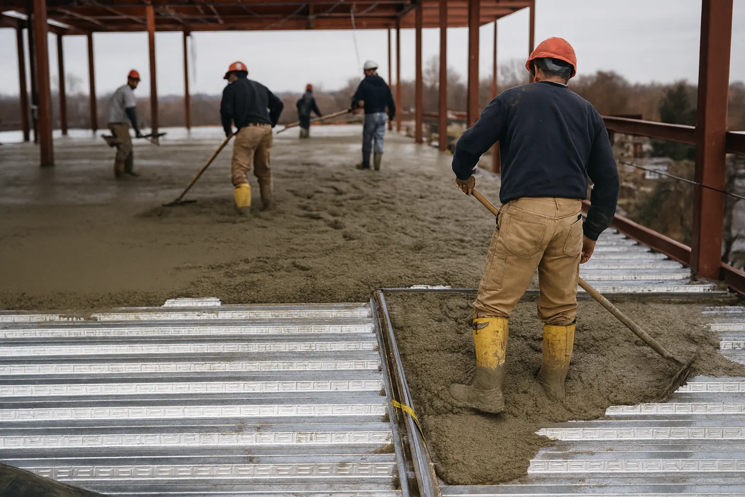 Metal deck slab during commercial repair work