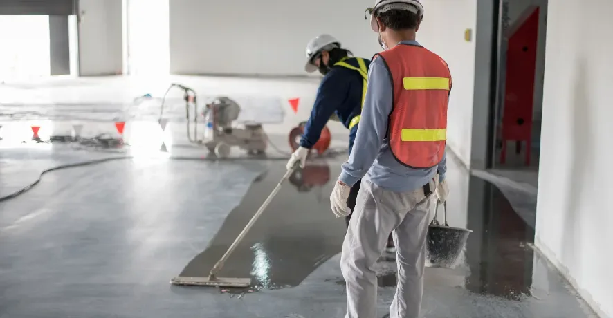 Crew screeding a metal deck pour