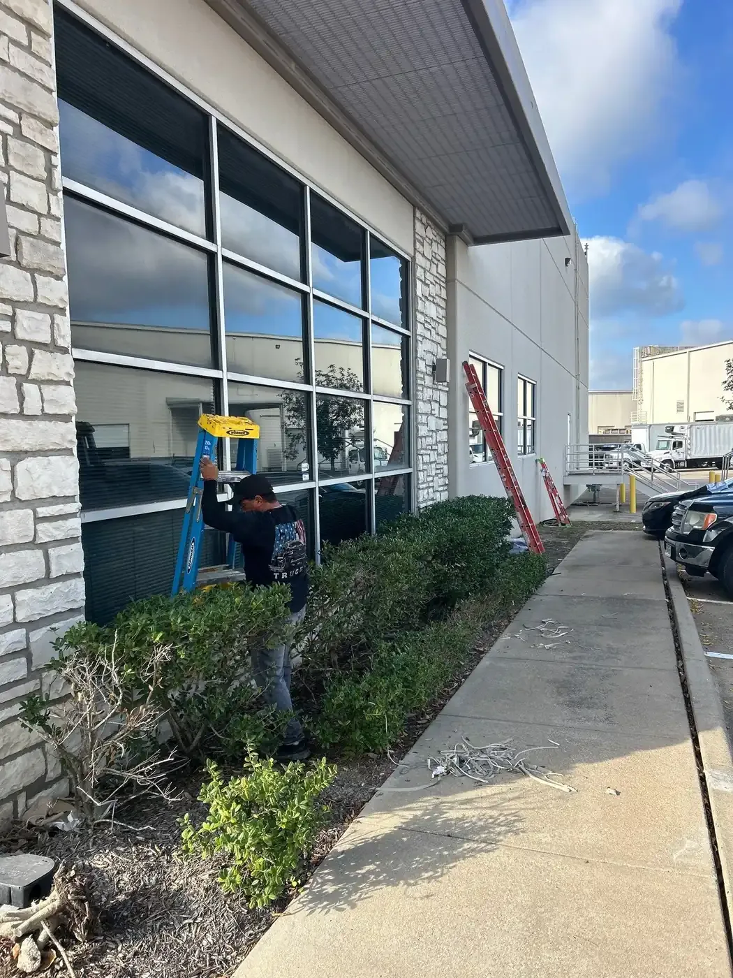 Tilt-wall panel erection at a new construction site