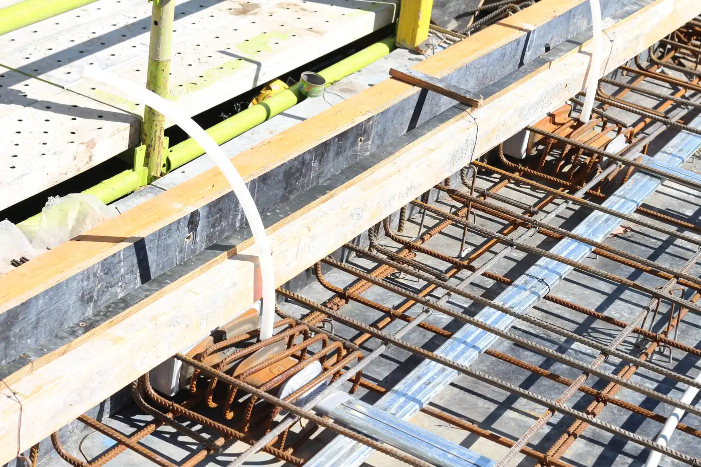 Post-tension cable and rebar in a slab