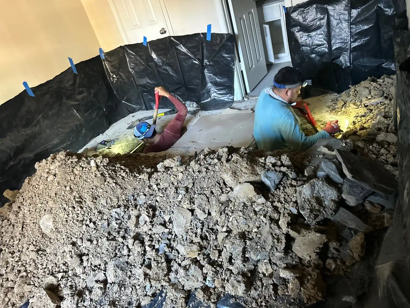 Foundation repair in progress at a multifamily property