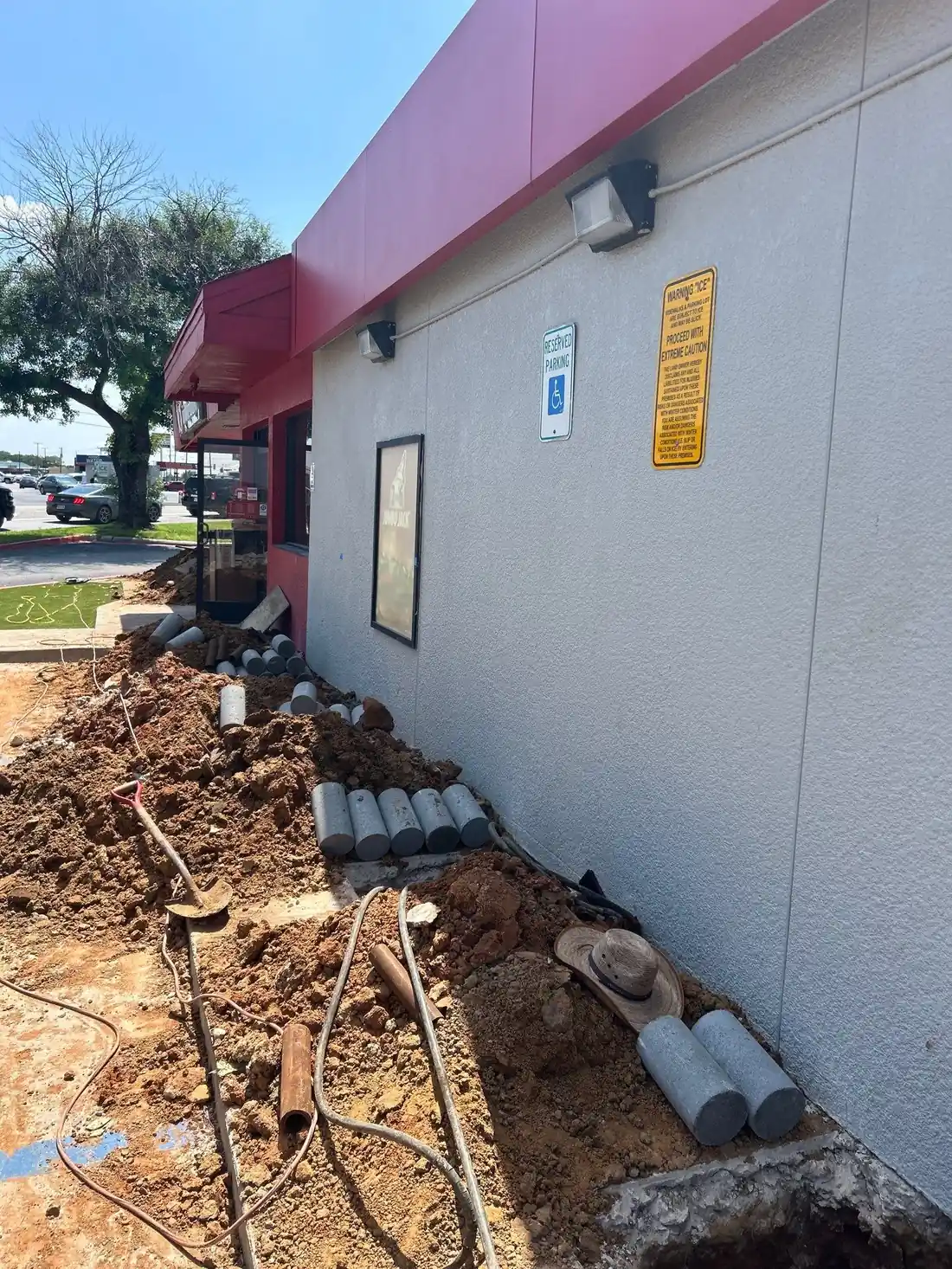 Polyurethane foam injection at the restaurant foundation repair project (photo 1)