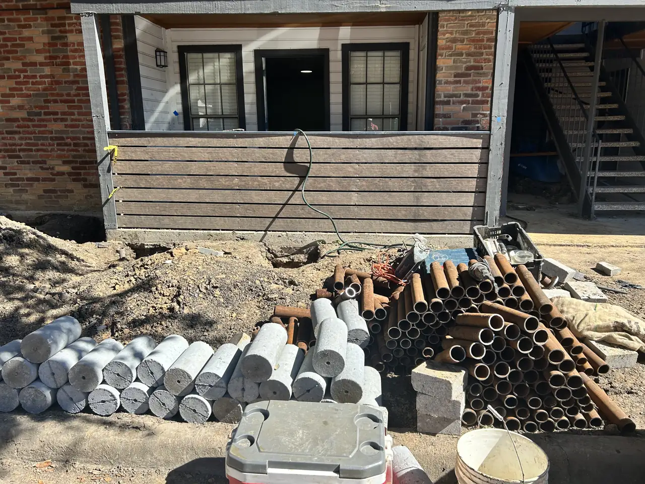 Structural repair materials staged on site